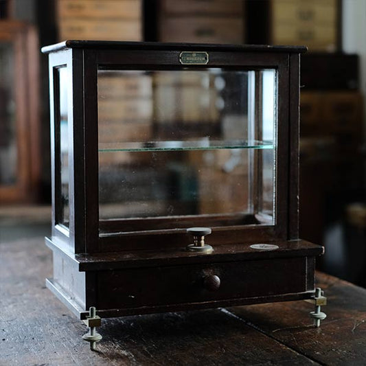 A small showcase made from a scale case (dark brown)