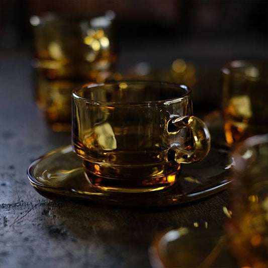 Soga Glass Amber Cup and Saucer