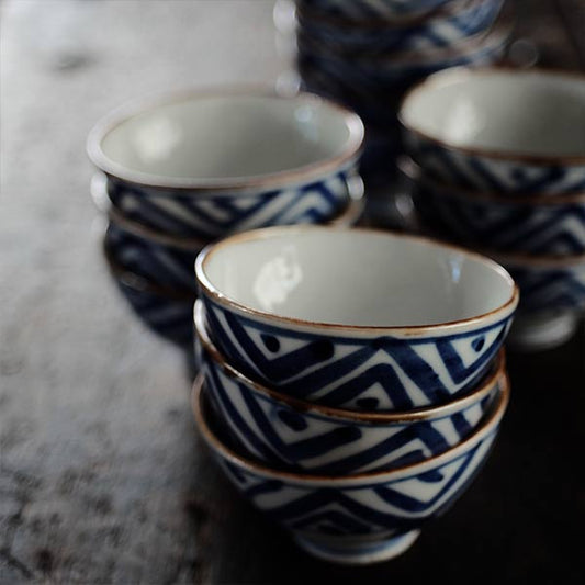 Old Imari blue and white porcelain bowl and teacup